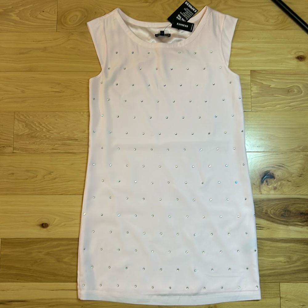 NWT Express Pink Rhinestone Cup Sleeves Dress | Medium